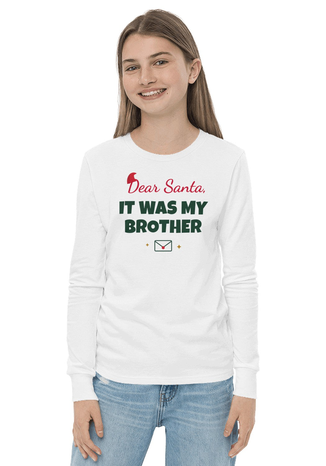 Dear Santa, It Was My Brother long sleeve pajama tee in White