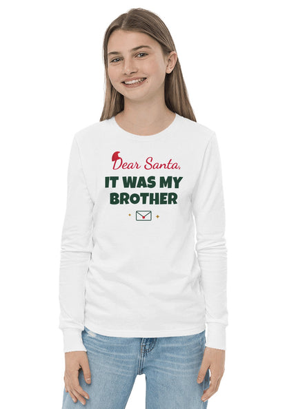 Dear Santa, It Was My Brother long sleeve pajama tee in White