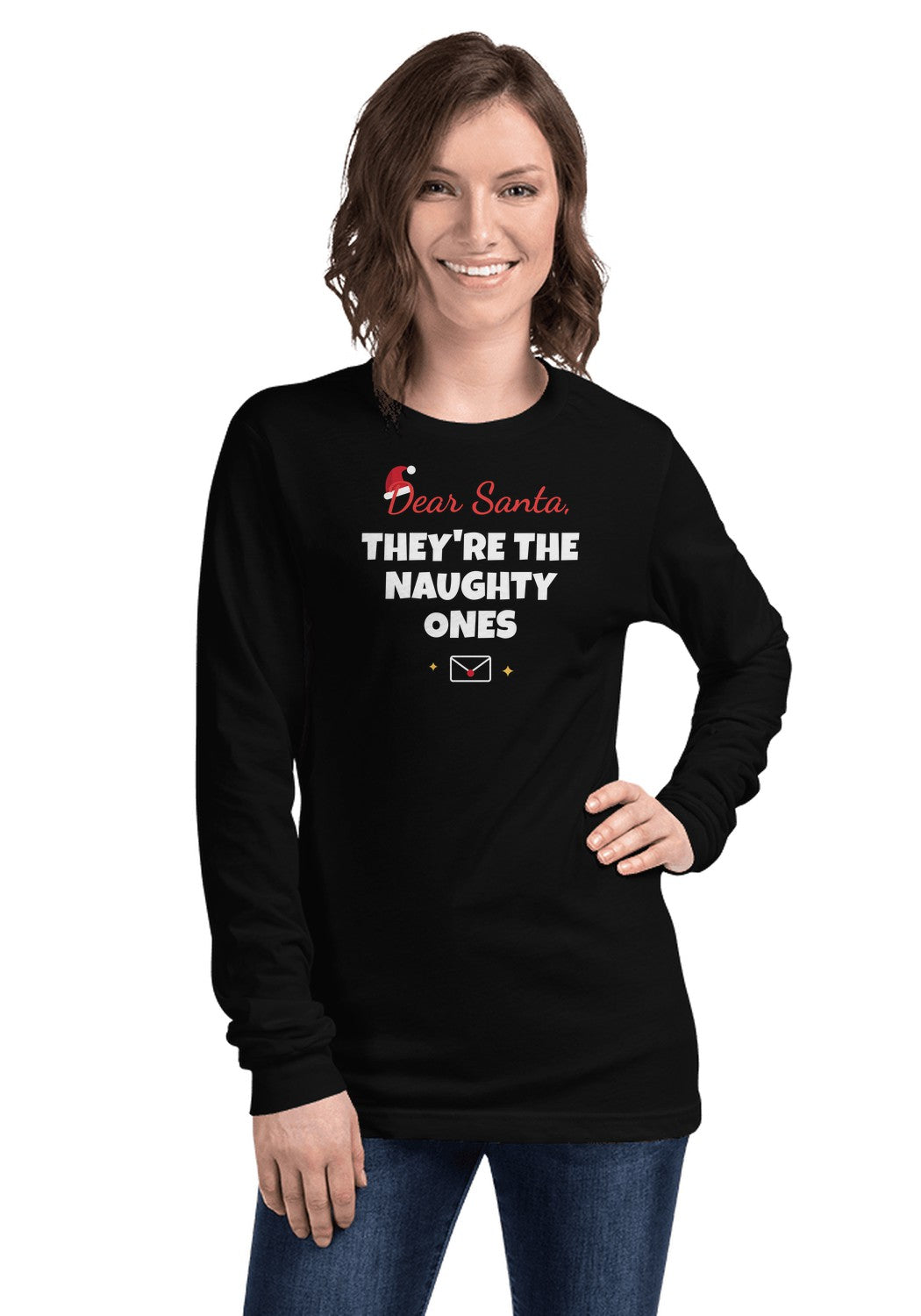 Dear Santa, They're the Naughty Ones long sleeve pajama tee in Black