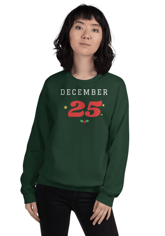 December 25 Retro Christmas Sweatshirt in Forest Green