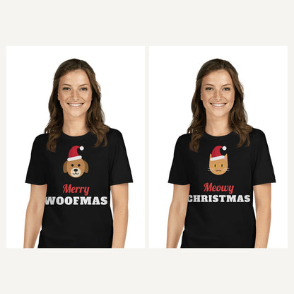 Dog and Cat Lover Christmas Shirts in Black, matching set