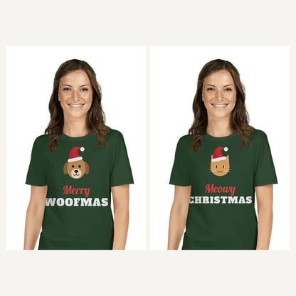 Dog and Cat Lover Christmas Shirts in Forest, matching set