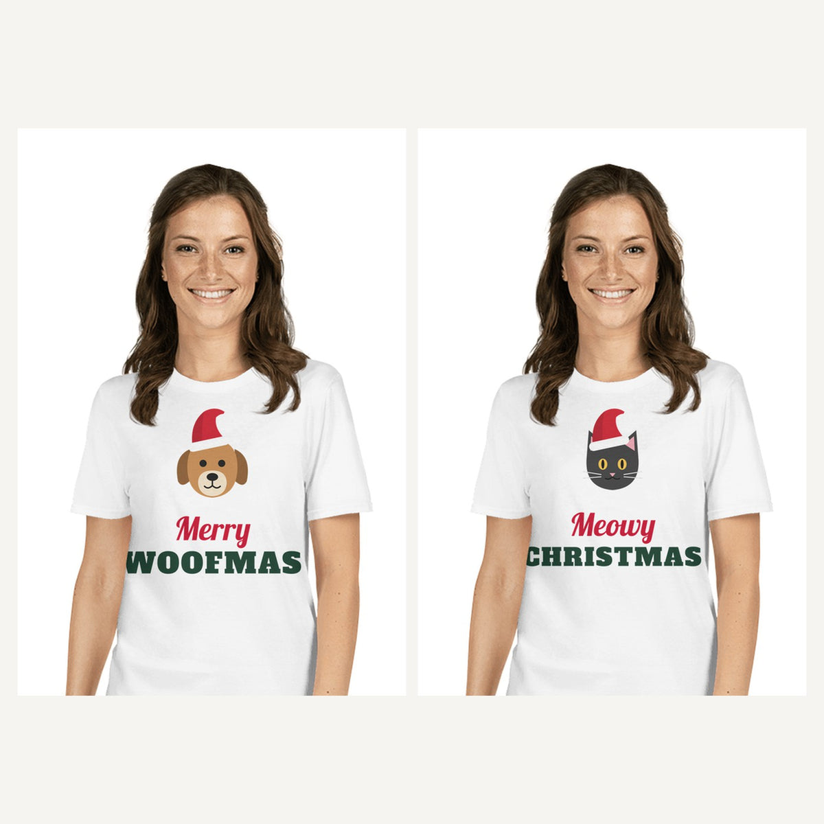 Dog and Cat Lover Christmas Shirts in White, matching set