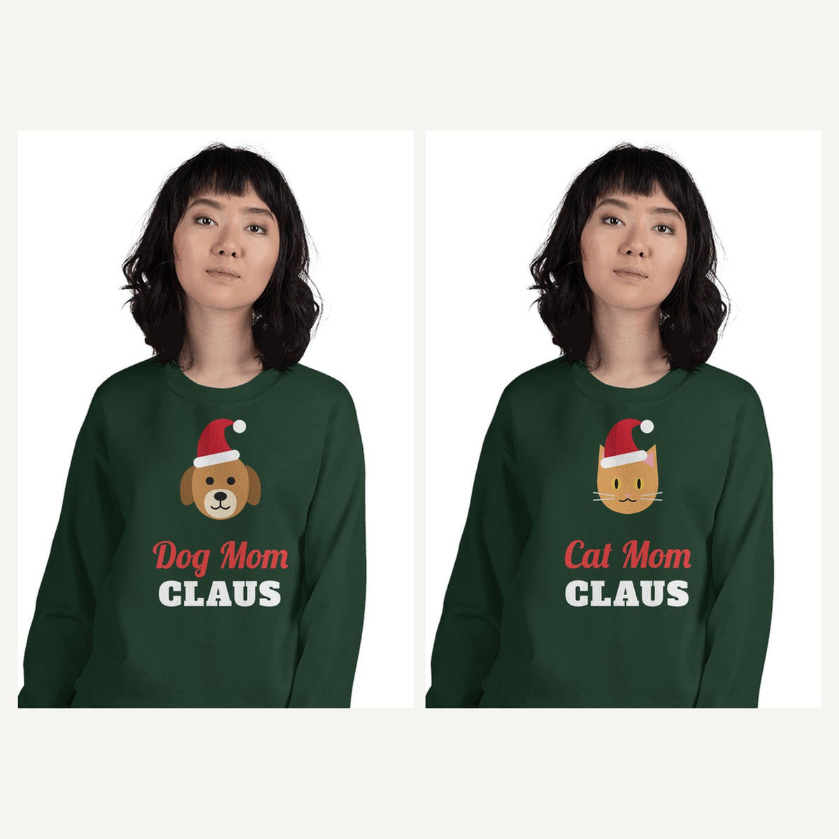 Dog and Cat Lover Christmas Sweatshirts in Forest Green, matching set