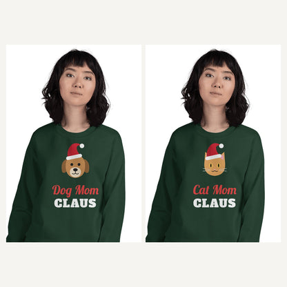 Dog and Cat Lover Christmas Sweatshirts in Forest Green, matching set