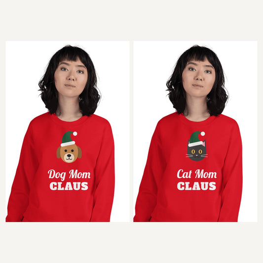 Dog and Cat Lover Christmas Sweatshirts in Red, matching set