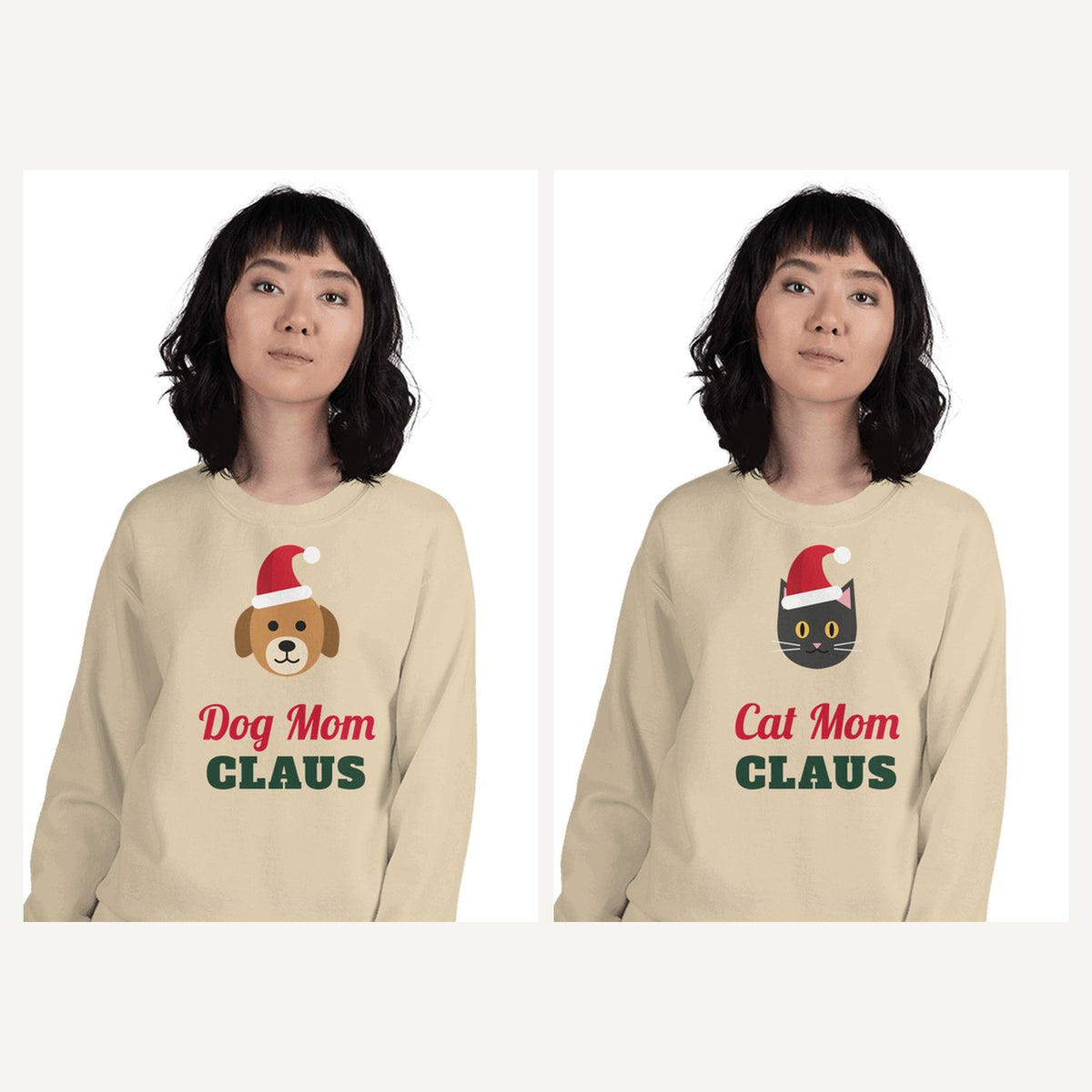 Dog and Cat Lover Christmas Sweatshirts in Sand, matching set