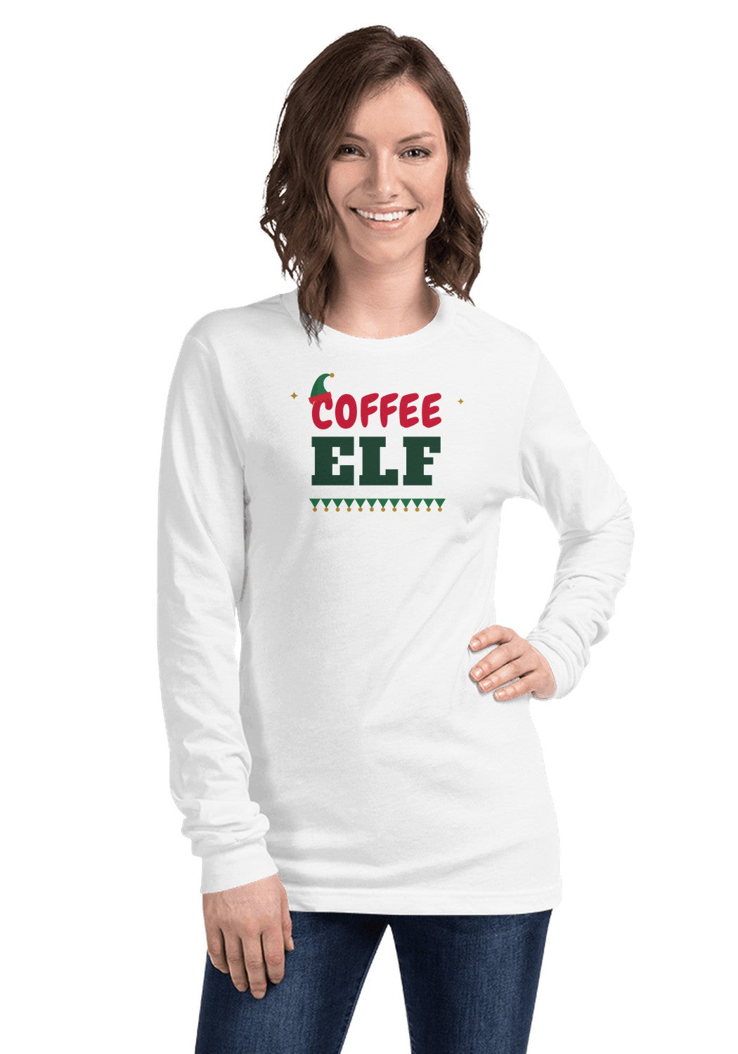 Coffee Elf long sleeve pajama tee in White