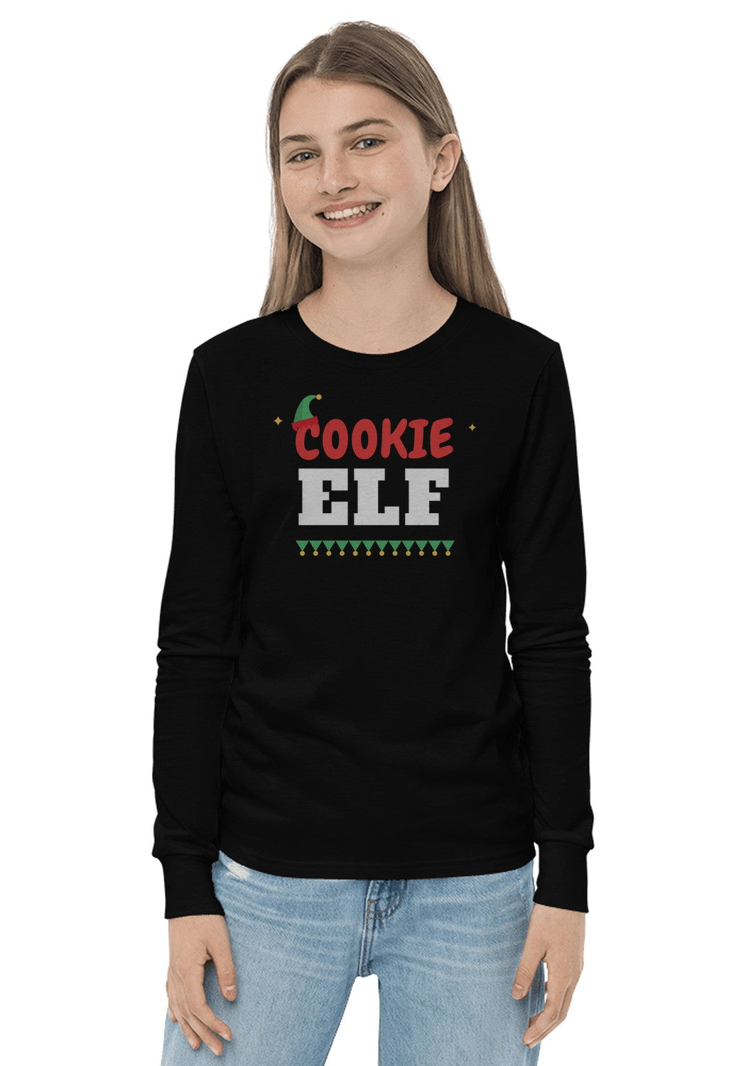 Cookie Elf long sleeve pajama tee in Black