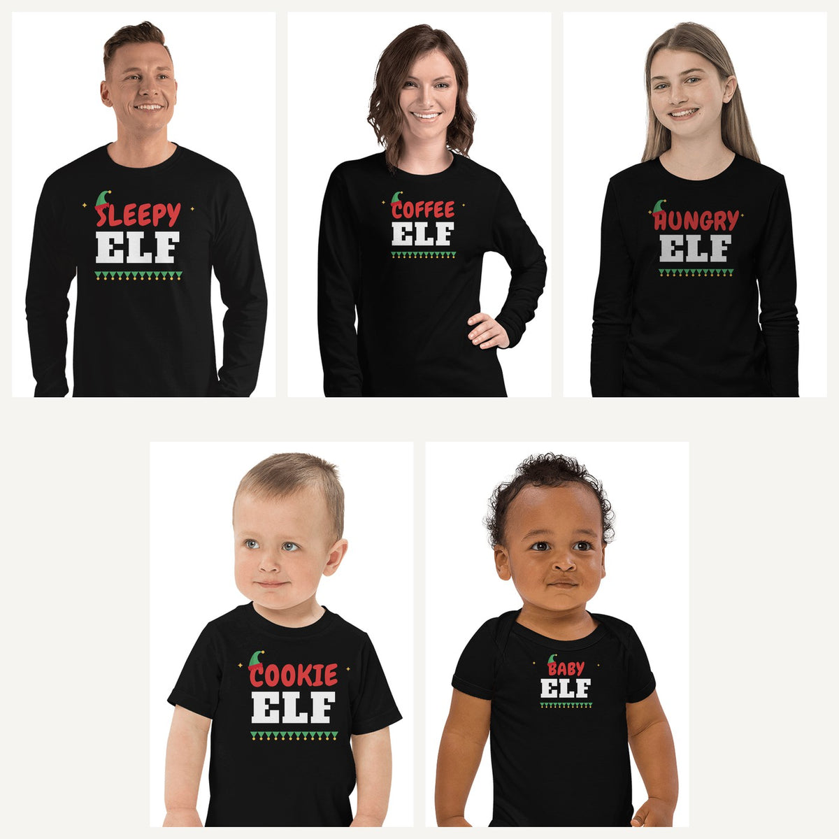 Elf Family Christmas Pajama Shirts in Black, family set