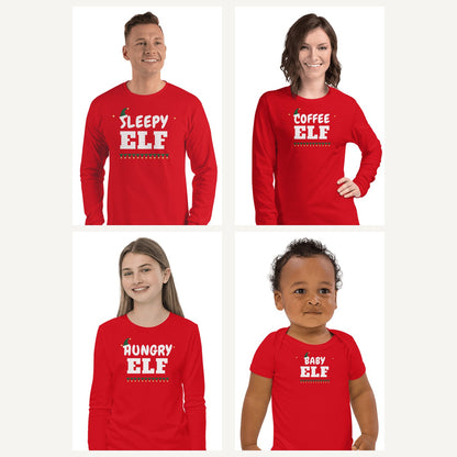 Elf Family Christmas Pajama Shirts in Red, family set
