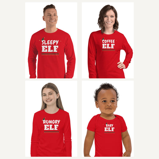 Elf Family Christmas Pajama Shirts in Red, family set