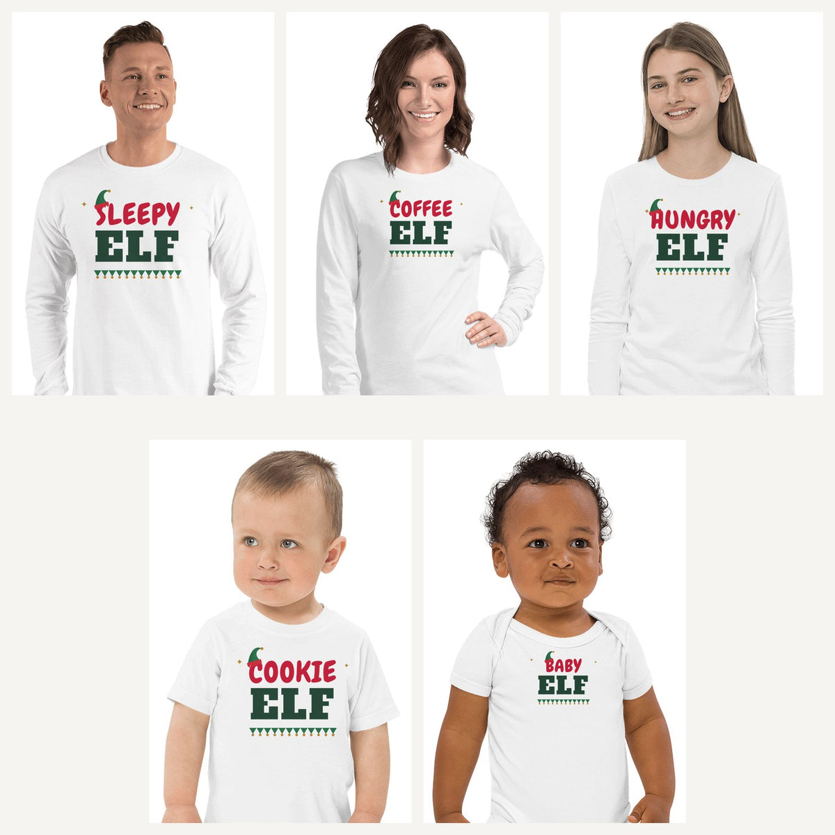 Elf Family Christmas Pajama Shirts in White, family set