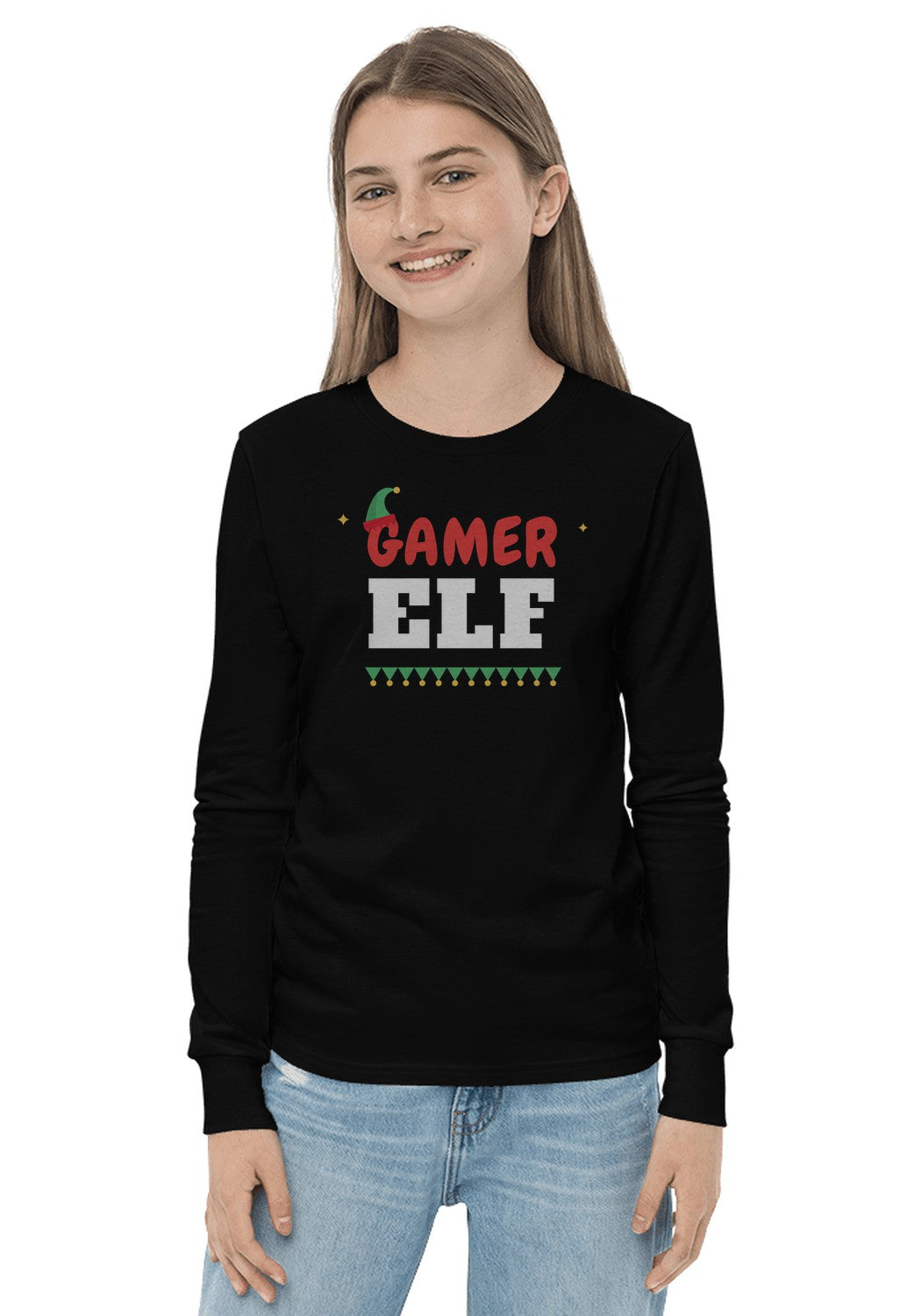 Gamer Elf long sleeve pajama tee in Black