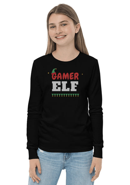 Gamer Elf long sleeve pajama tee in Black