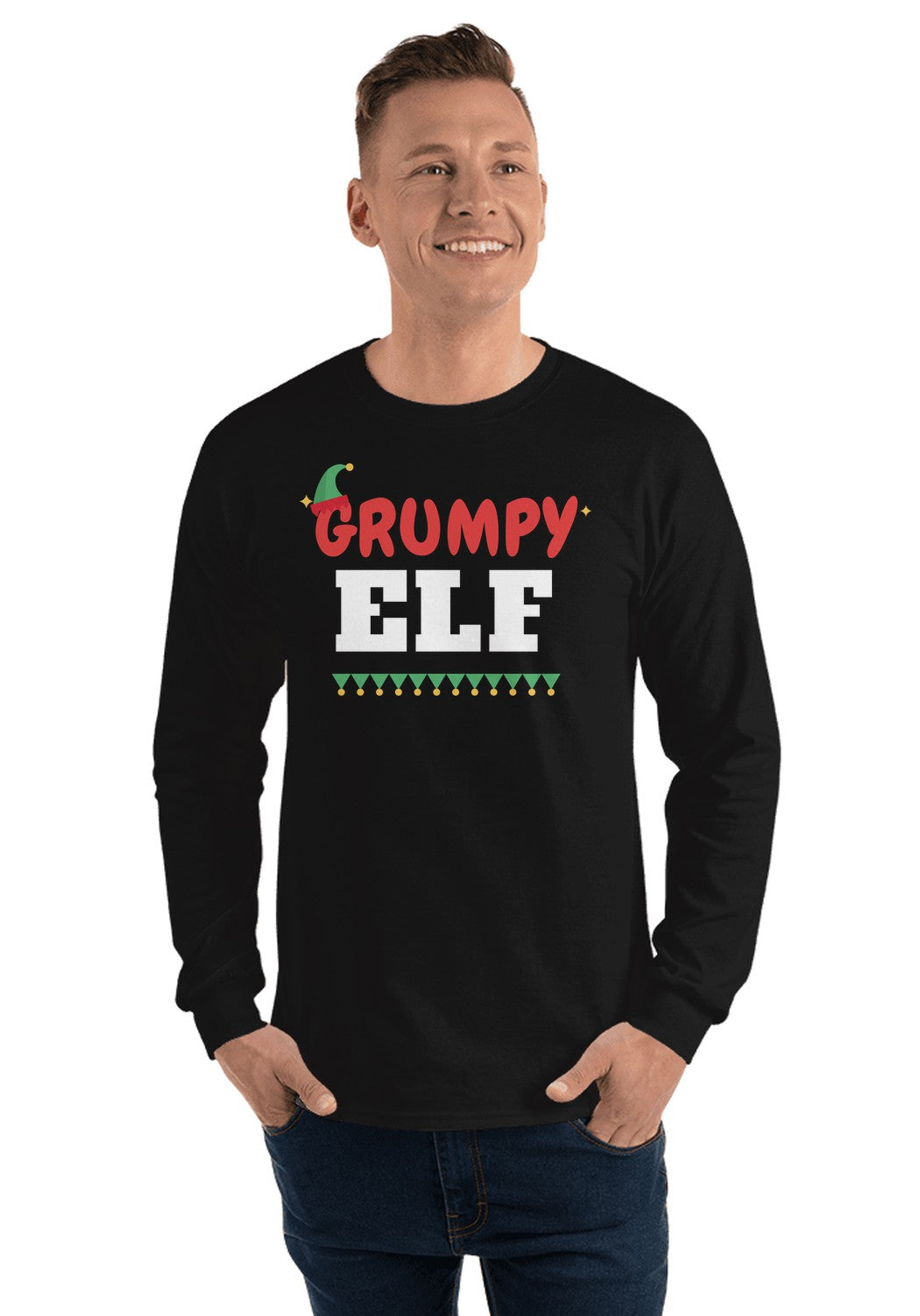 Grumpy Elf long sleeve pajama tee in Black