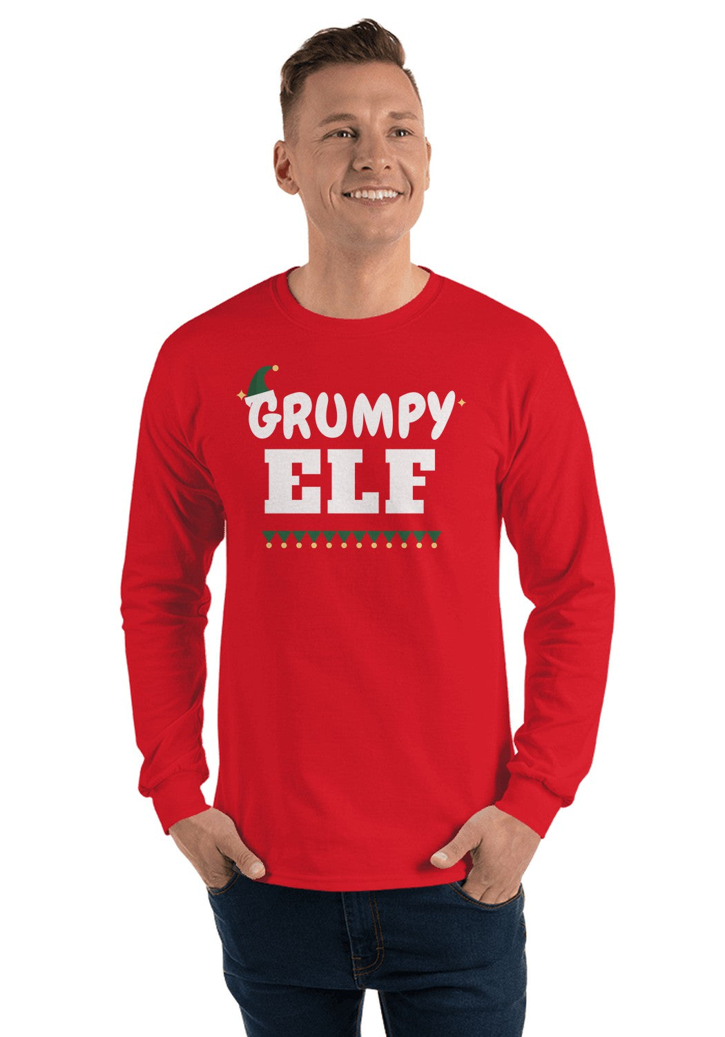 Grumpy Elf long sleeve pajama tee in Red