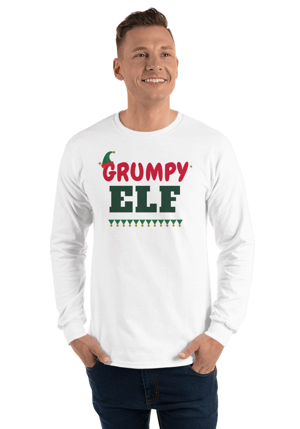 Grumpy Elf long sleeve pajama tee in White