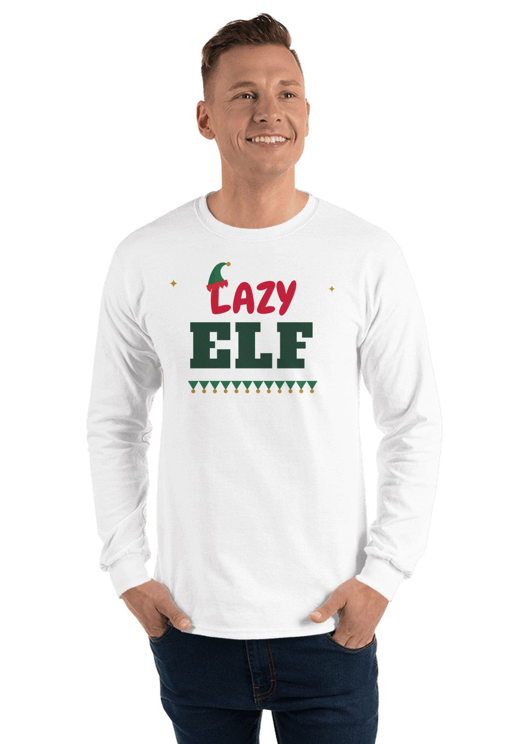 Lazy Elf long sleeve pajama tee in White