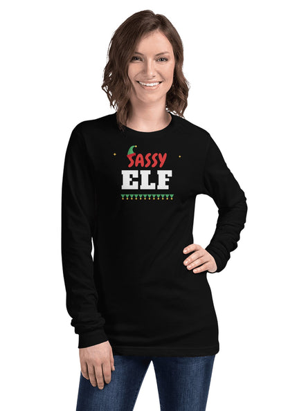 Sassy Elf long sleeve pajama tee in Black