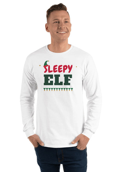 Sleepy Elf long sleeve pajama tee in White