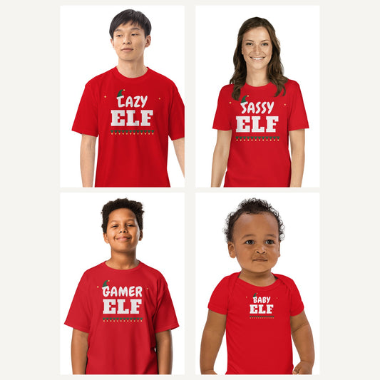 Elf Family Matching Christmas Shirts in Red, family set
