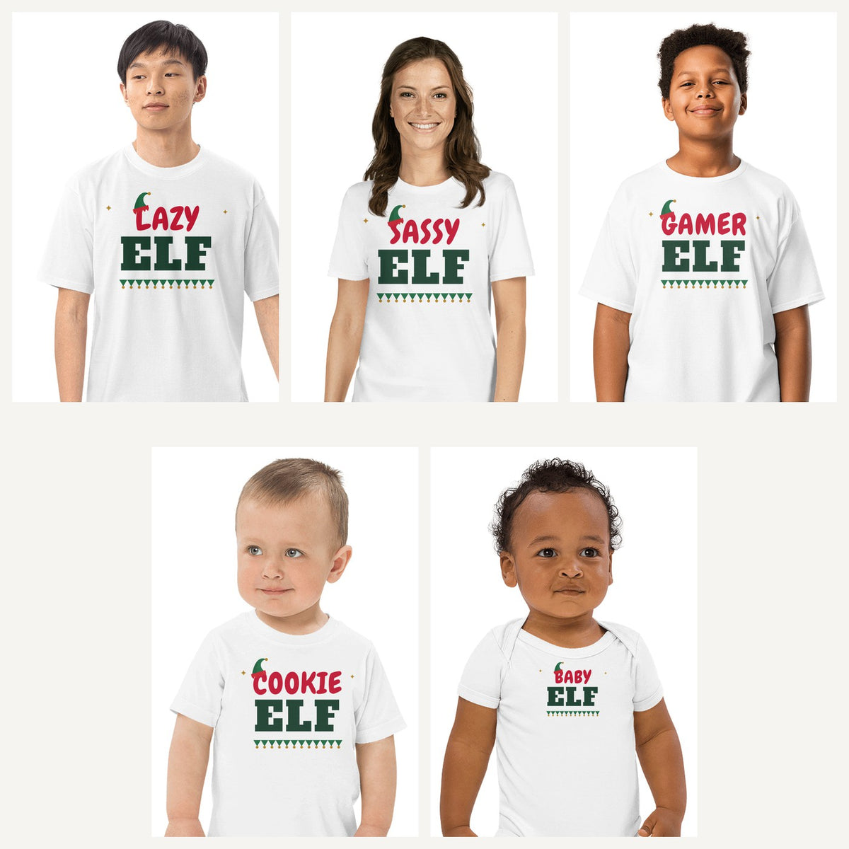 Elf Family Matching Christmas Shirts in White, family set