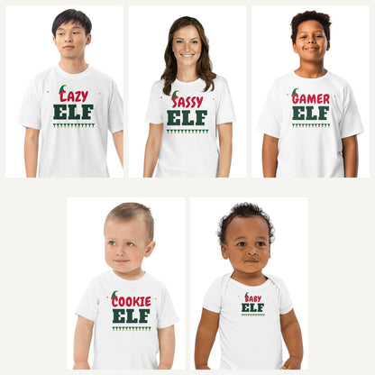 Elf Family Matching Christmas Shirts in White, family set