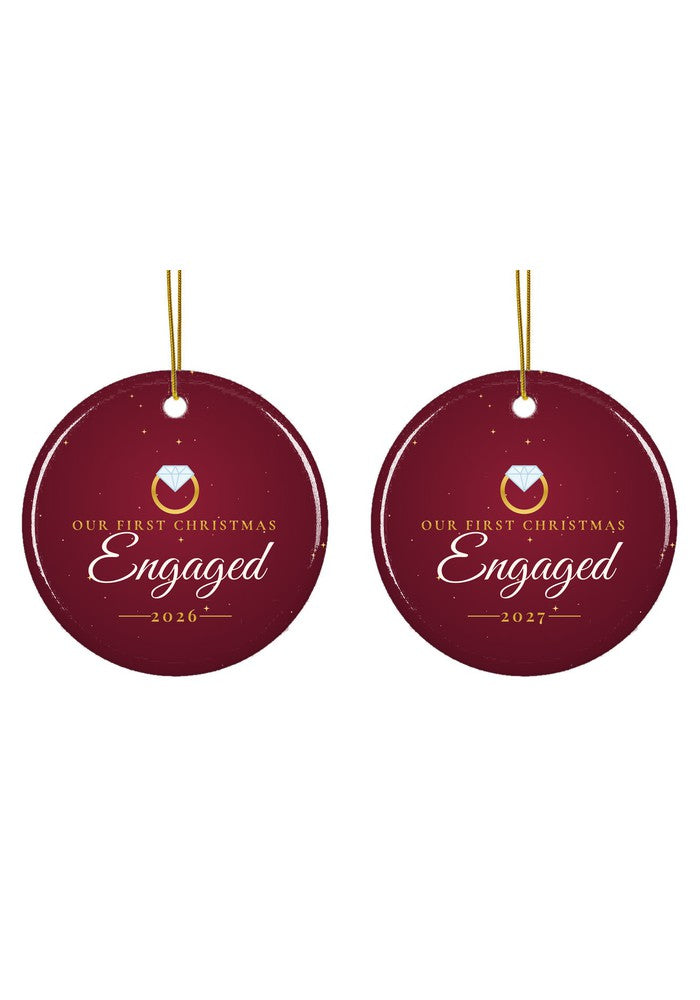 Our First Christmas Engaged ornament dated 2026 or 2027