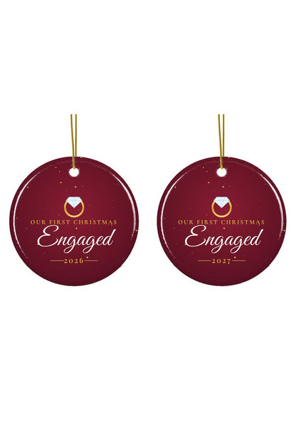 Our First Christmas Engaged ornament dated 2026 or 2027