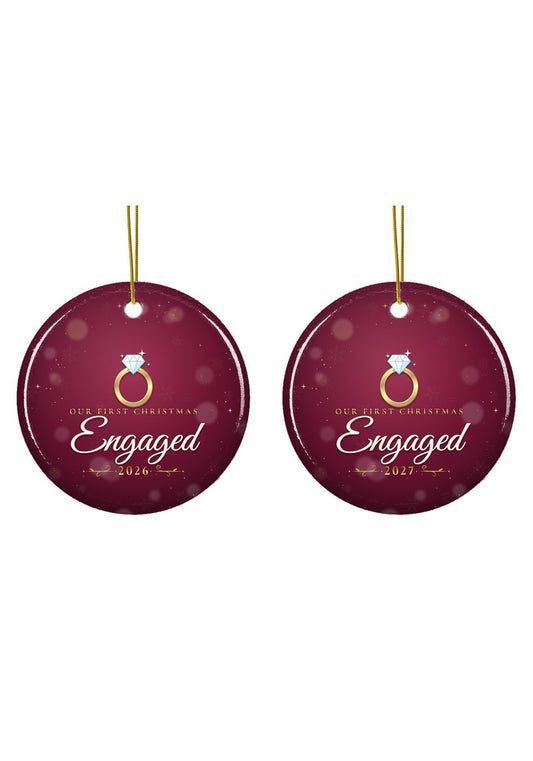 Our First Christmas Engaged ornament dated 2026 or 2027