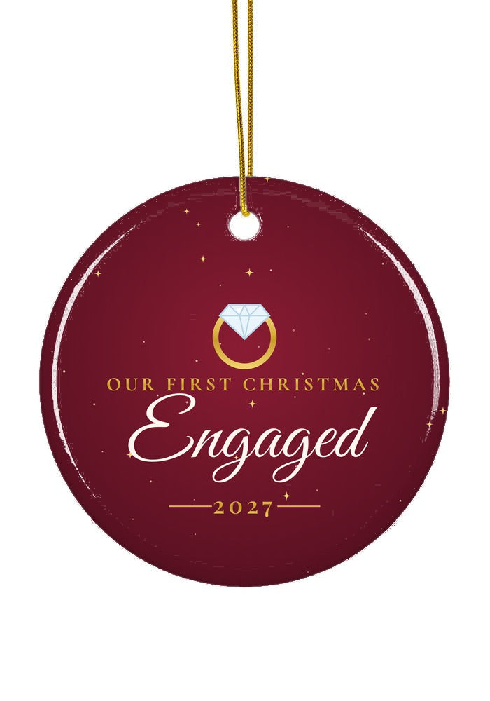 Our First Christmas Engaged ornament, 2027, circle shape