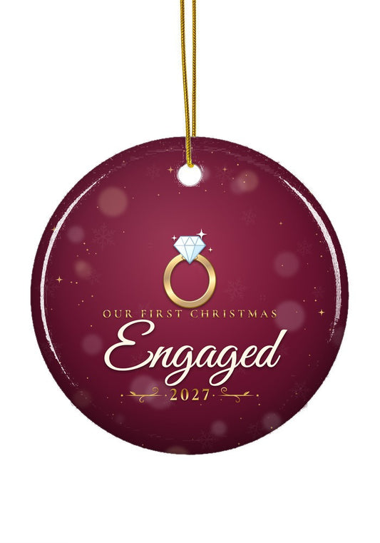 Our First Christmas Engaged ornament, 2027, circle shape