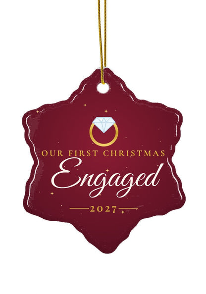 Our First Christmas Engaged ornament, 2027, snowflake shape