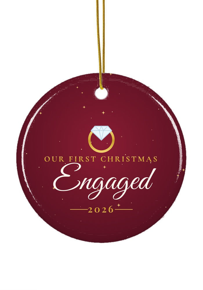 Our First Christmas Engaged ornament, 2026, circle shape