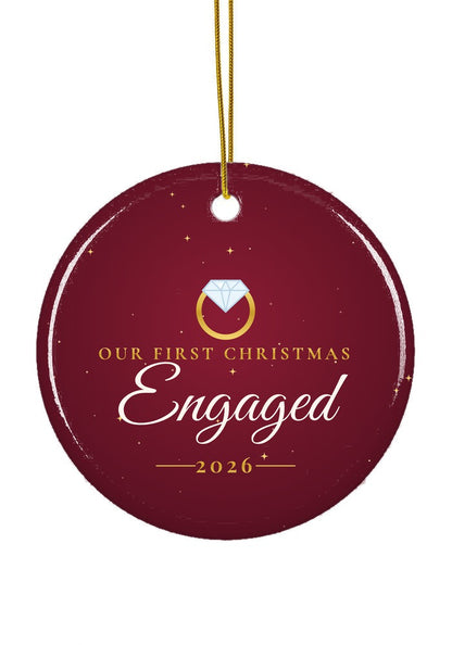 Our First Christmas Engaged ornament, 2026, circle shape