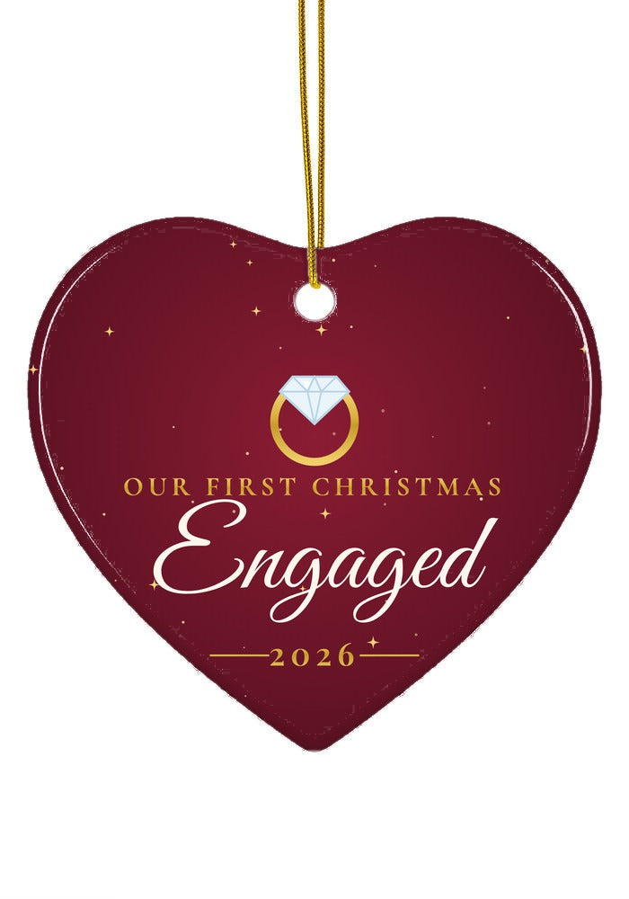 Our First Christmas Engaged ornament, 2026, heart shape