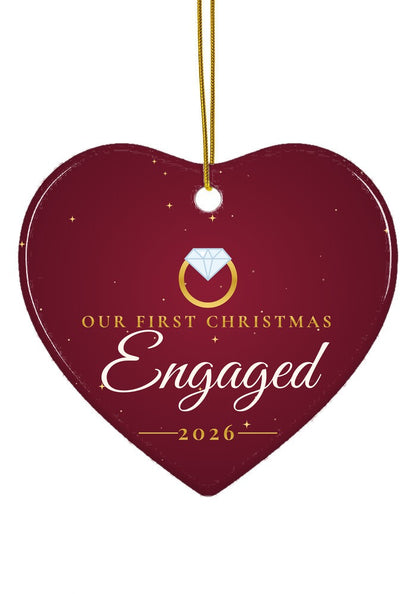 Our First Christmas Engaged ornament, 2026, heart shape