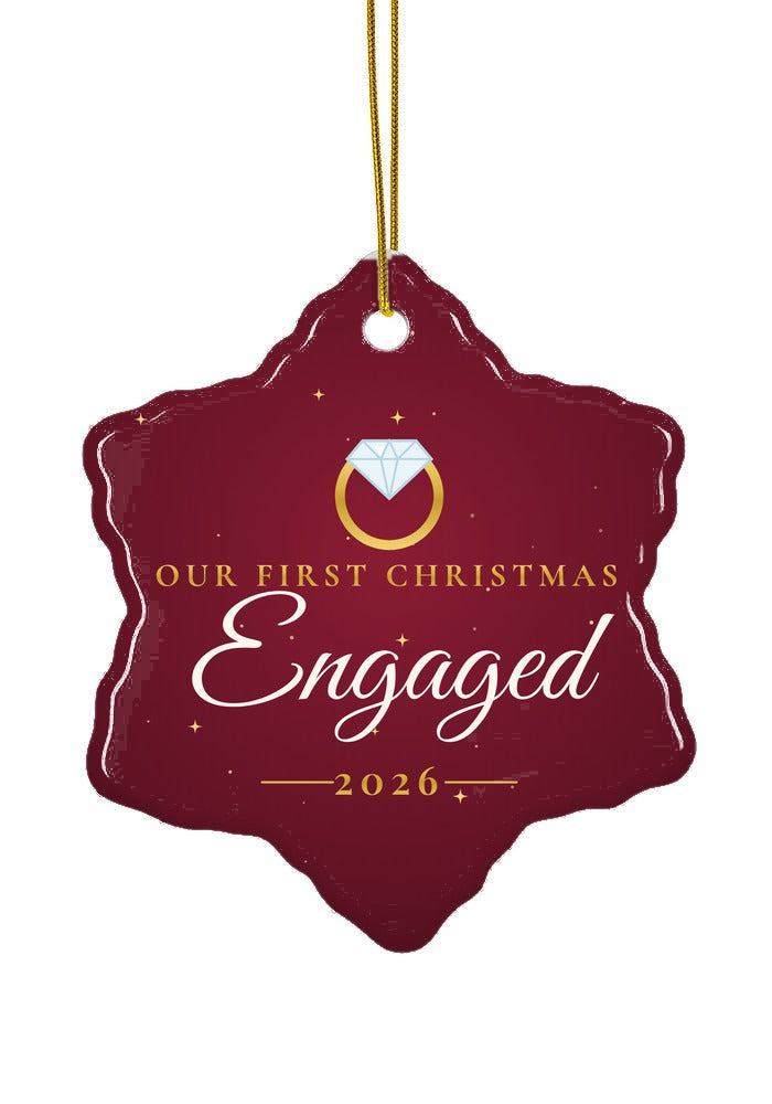 Our First Christmas Engaged ornament, 2026, snowflake shape