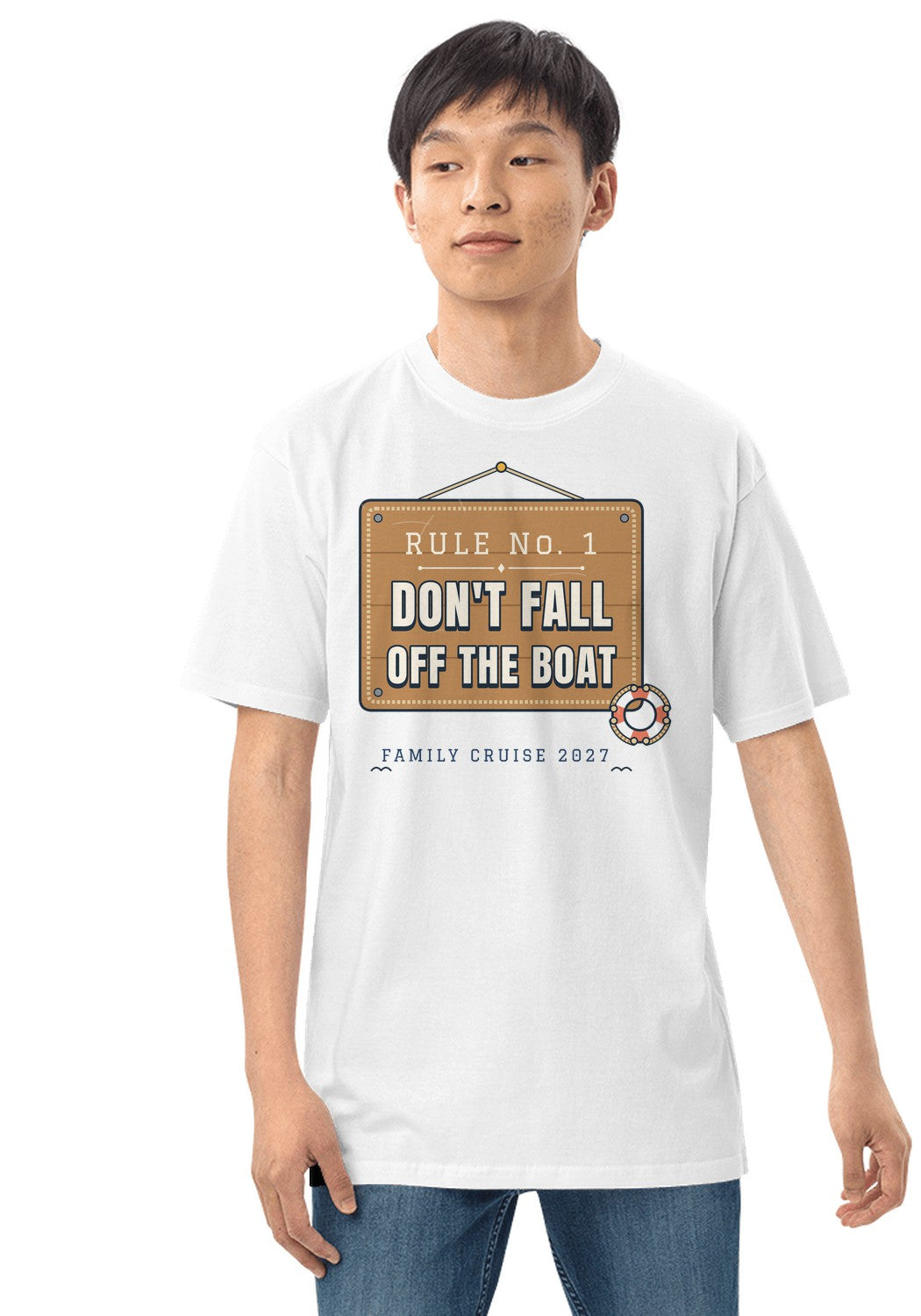 Rule No. 1: Don't Fall Off the Boat t-shirt in White