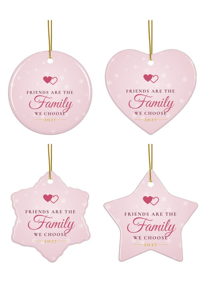 Friends are the family we choose ornament in circle, heart, snowflake and star