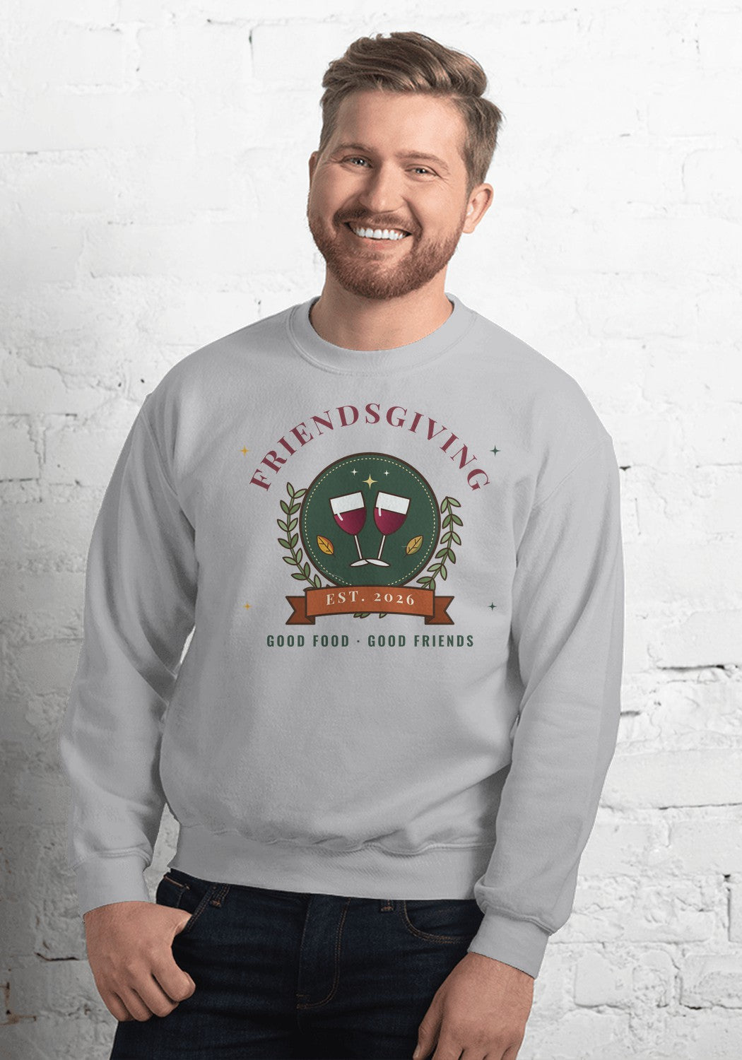 Friendsgiving 2026 Crest sweatshirt in Sport Grey