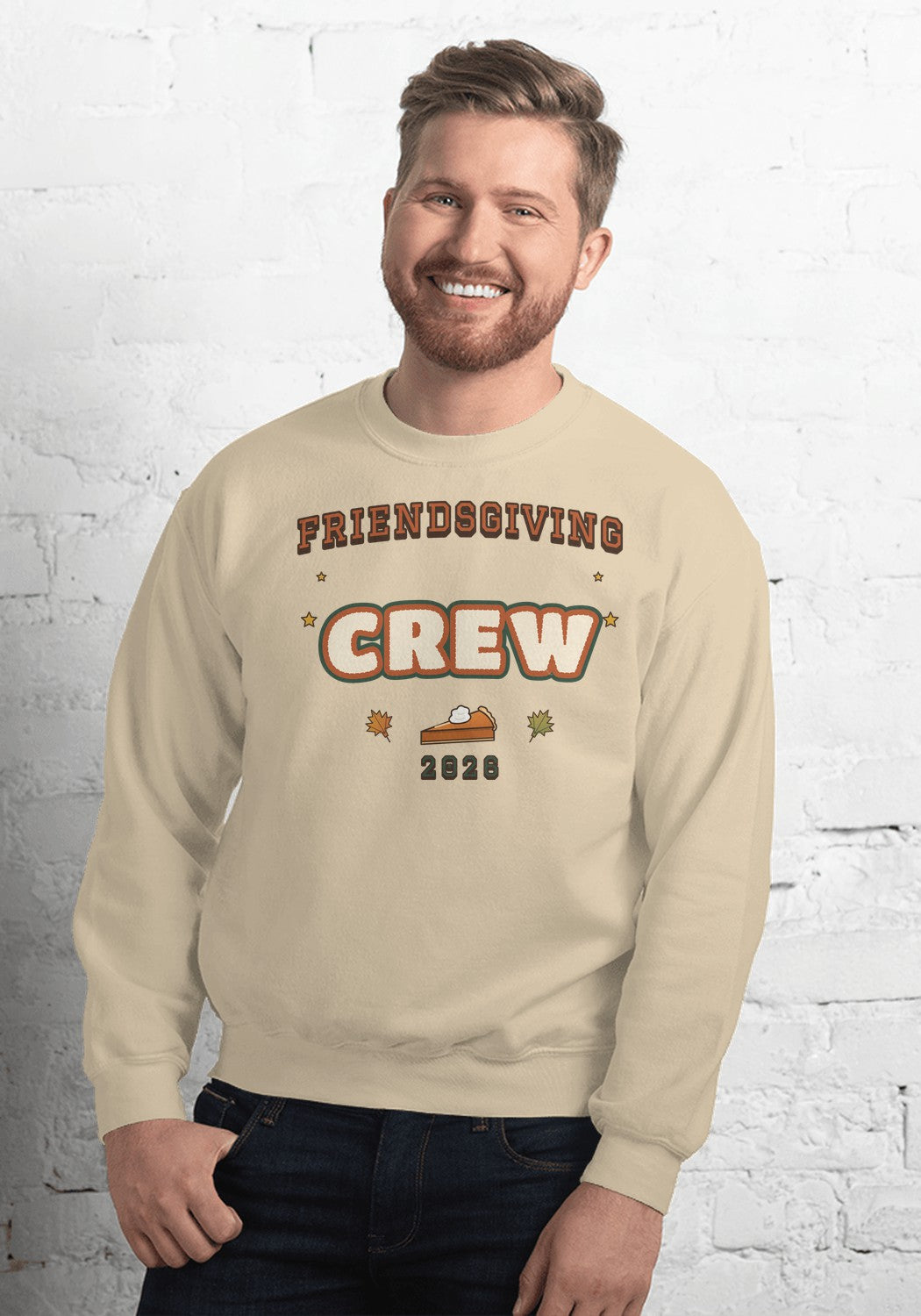 Friendsgiving Crew sweatshirt in Sand
