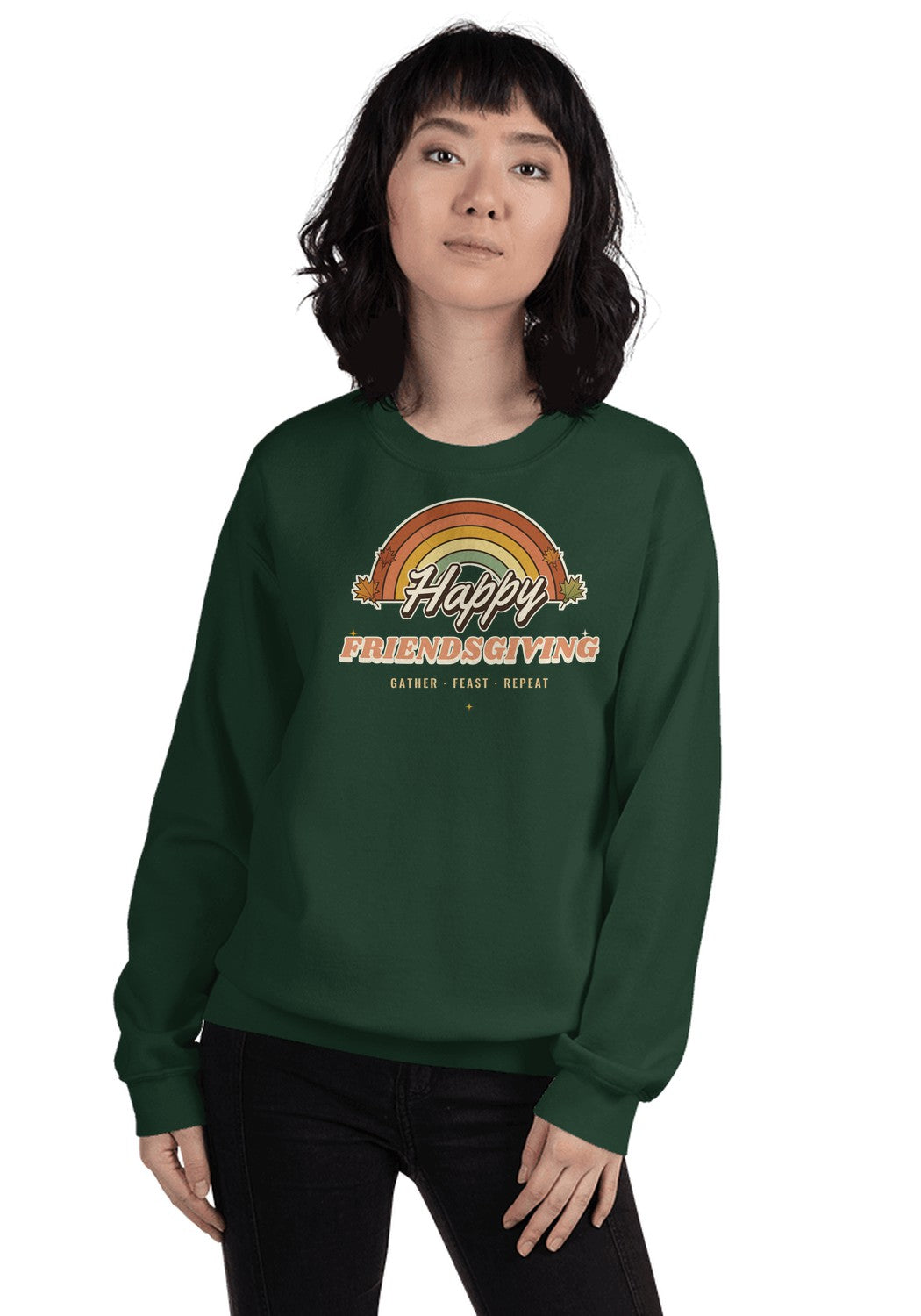 Happy Friendsgiving sweatshirt in Forest Green