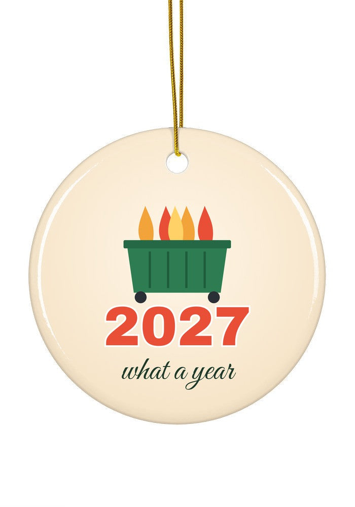 Dumpster Fire Year ornament, circle shape