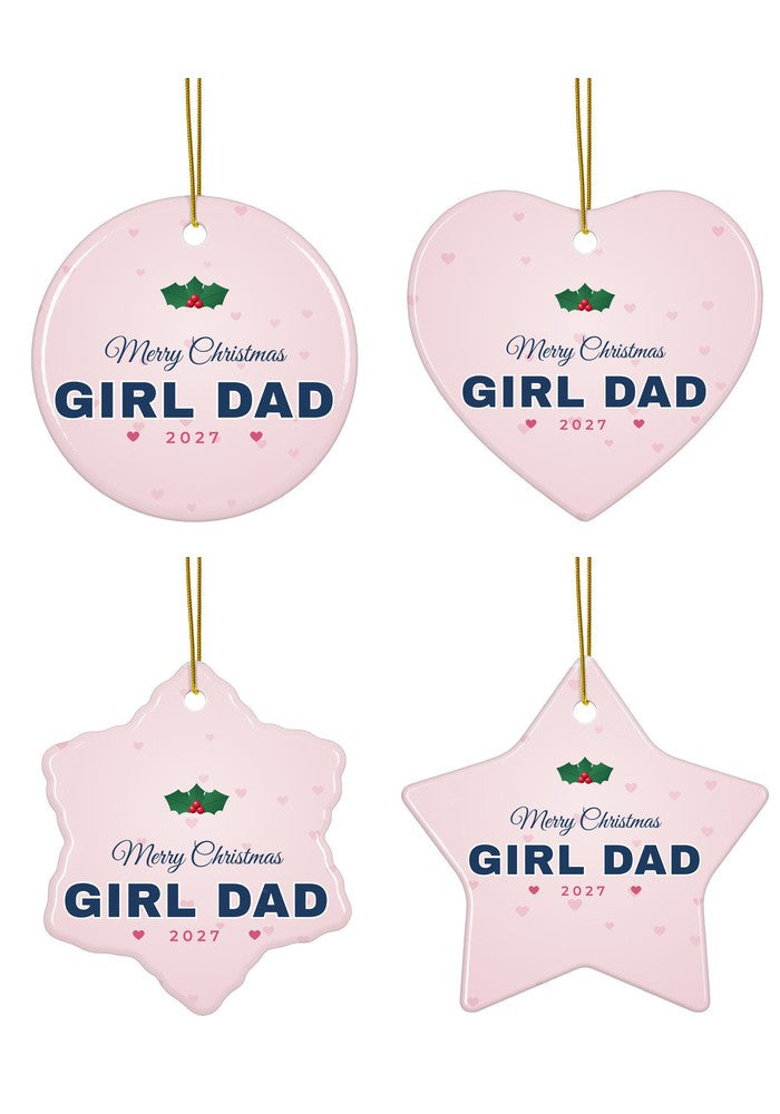 Girl Dad Christmas ornament in circle, heart, snowflake and star