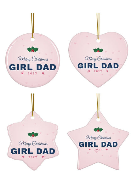 Girl Dad Christmas ornament in circle, heart, snowflake and star