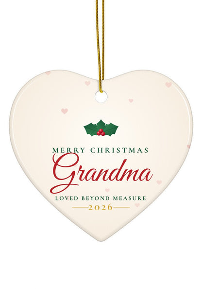 Merry Christmas Grandma ornament, 2026, heart shape