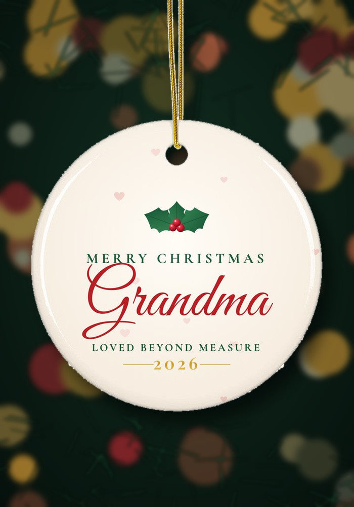 Merry Christmas Grandma ornament hanging on a Christmas tree