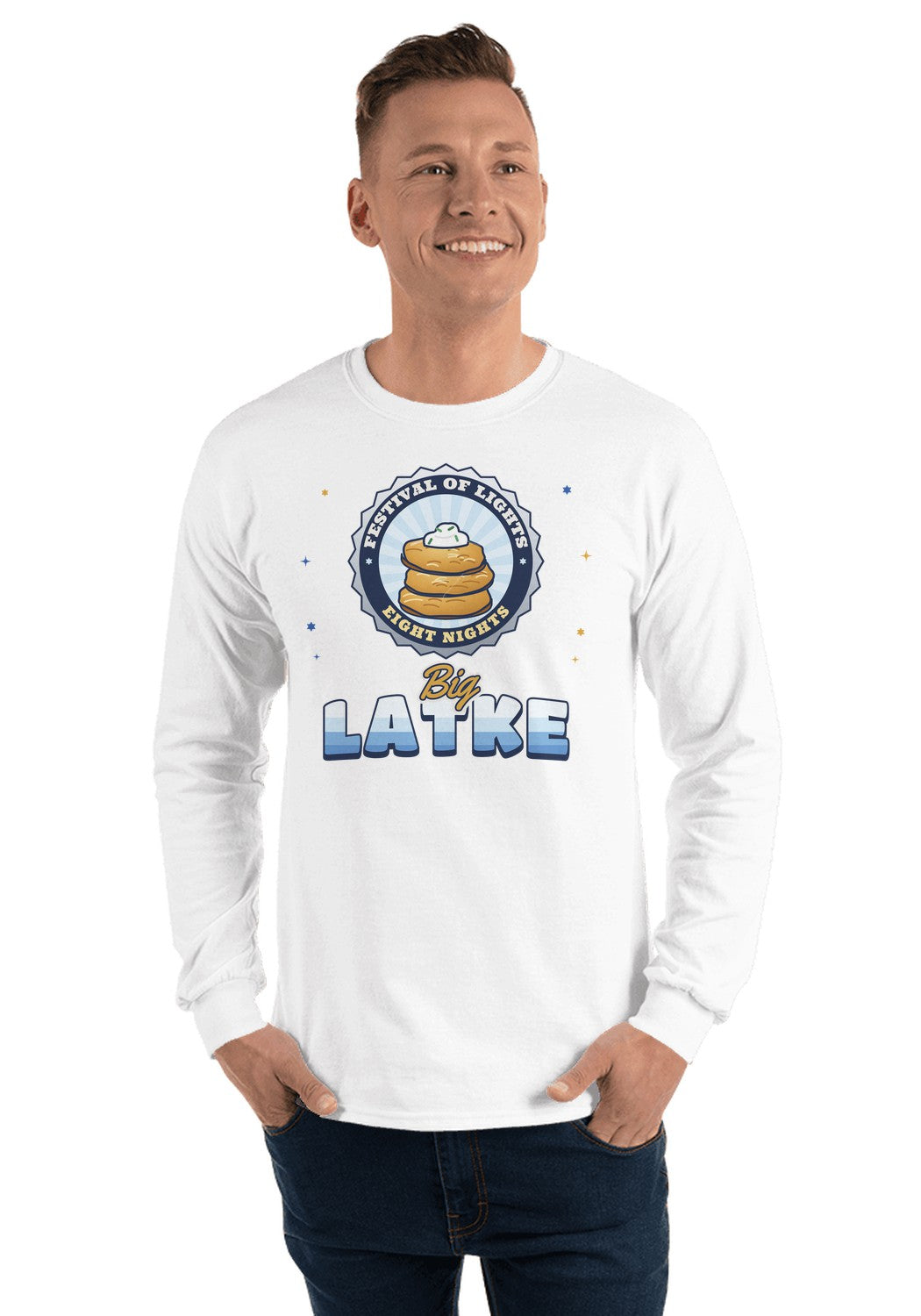 Big Latke long sleeve pajama tee in White